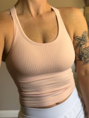 Ribbed Crop Tank Top in Light Pink Gym Casual Built in bra Athletic shirt